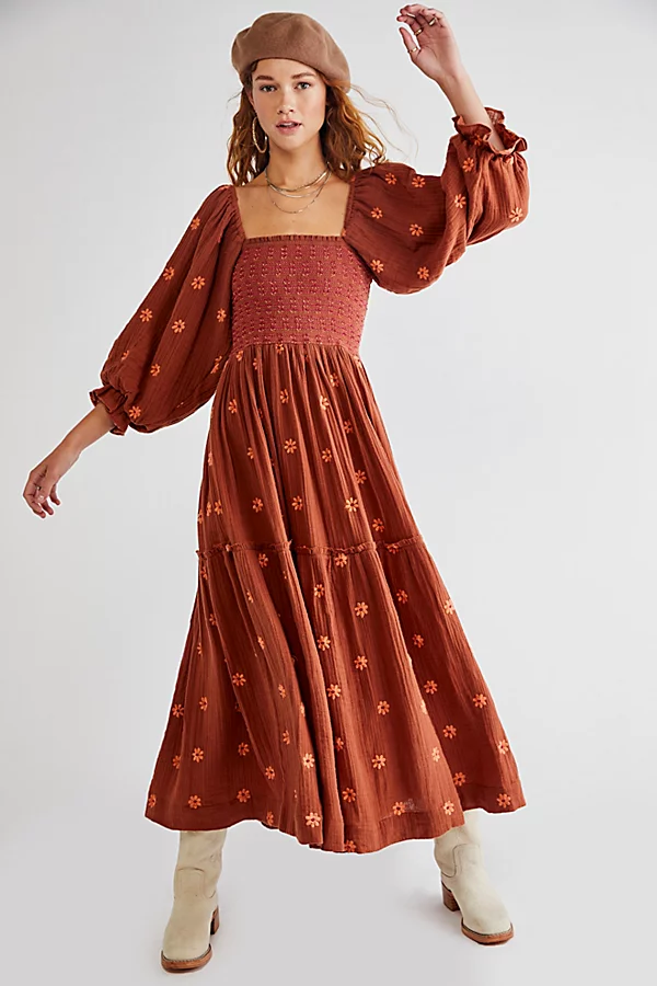 Dahlia Embroidered Maxi Dress ginger snap